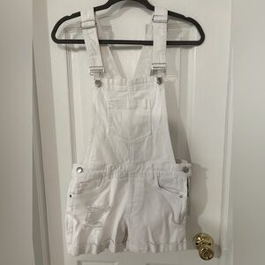 Shoedazzle White Overall Shorts with removable buckles